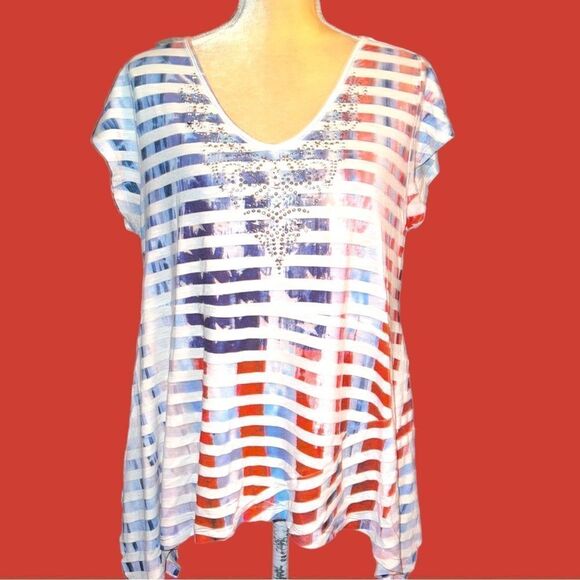 One world cute patriotic red white and blue top! - Picture 3 of 12